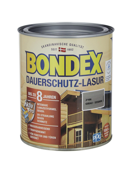 BONDEX Dauerschutzlasur, grau, lasierend, 0.75l