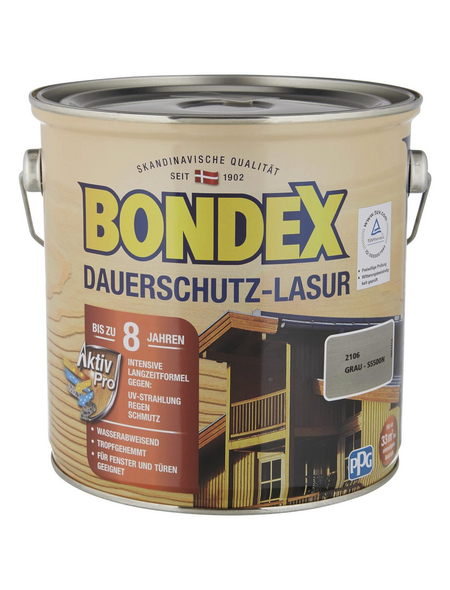 BONDEX Dauerschutzlasur, grau, lasierend, 2.5l