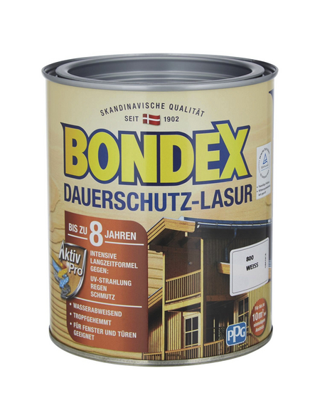 BONDEX Dauerschutzlasur, weiß, lasierend, 0.75l