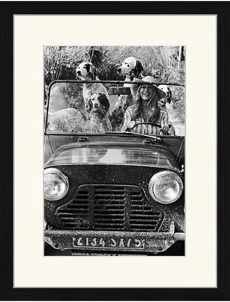 ANY IMAGE Digitaldruck »Brigitte Bardot mit Hunden«, Rahmen: Buchenholz, Schwarz