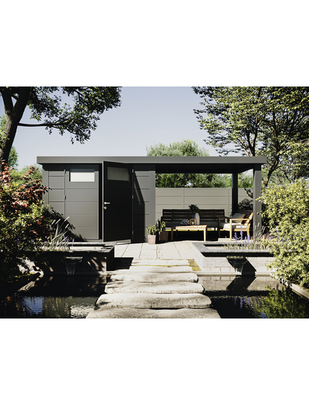WOLFF FINNHAUS Gartenhaus »Eleganto 2724«, BxHxT: 551 x 227 x 238 cm, Metall, mit Seitendach rechts