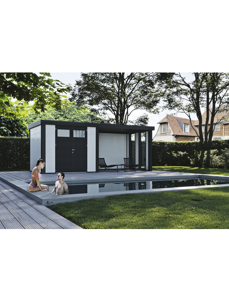 WOLFF FINNHAUS Gartenhaus »Eleganto 3024«, BxHxT: 298 x 227 x 238 cm, Metall, mit Lounge inkl. 2 Fenster rechts