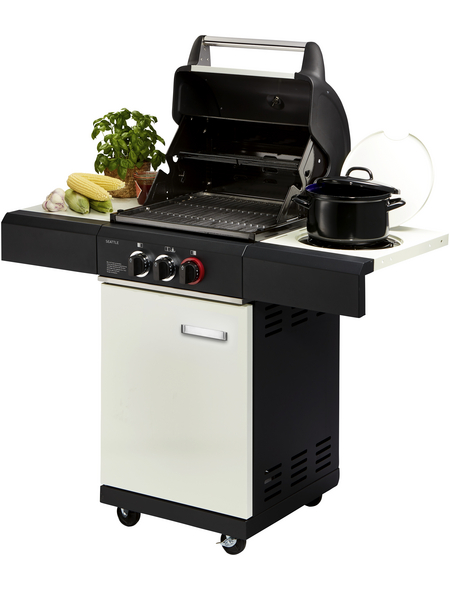 MR. GARDENER Gasgrill »Seattle«, 2 Brenner, 2 Seitenablagen, Seitenkocher, Unterschrank MR. GARDENER Gasgrill »Seattle«, 2 Brenner, 2 Seitenablagen, Seitenkocher, Unterschrank
