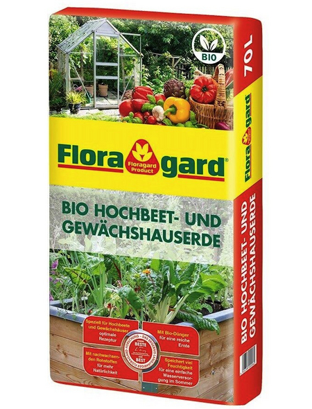 FLORAGARD Hochbeet- und Gewächshauserde, Bio-Spezialerde, Torfreduziert, im Sack