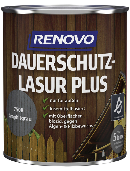 RENOVO Holzschutz-Lasur »PLUS«, Farbton graphitgrau, für außen, 2,5 l RENOVO Holzschutz-Lasur »PLUS«, Farbton graphitgrau, für außen, 2,5 l