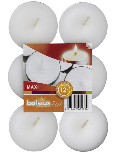 Bolsius Kerze »Maxilichte«, weiß, 12 Maxi-Teelichter Stück