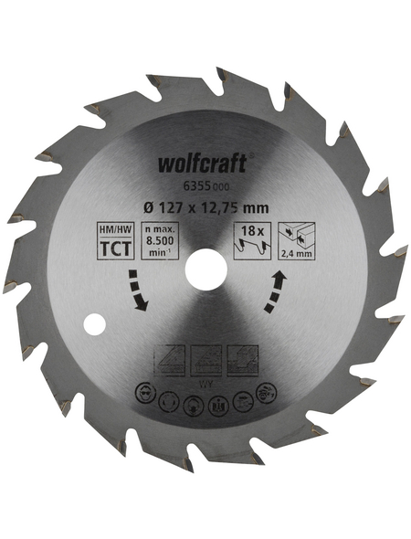 WOLFCRAFT Kreissägeblatt »Grün«, Ø: 127 mm, 18 Zähne, Hartmetall