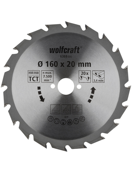 WOLFCRAFT Kreissägeblatt »Grün«, Ø: 160 mm, 20 Zähne, Hartmetall