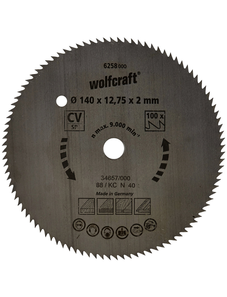 WOLFCRAFT Kreissägeblatt, Ø: 140 mm, 100 Zähne, Chrom-Vanadium-Stahl