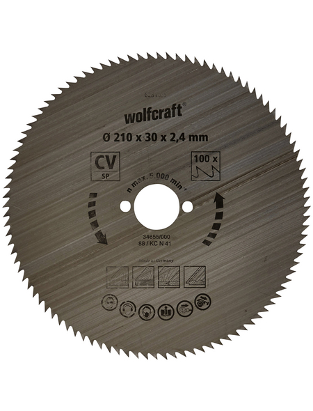 WOLFCRAFT Kreissägeblatt, Ø: 210 mm, 100 Zähne, Chrom-Vanadium-Stahl