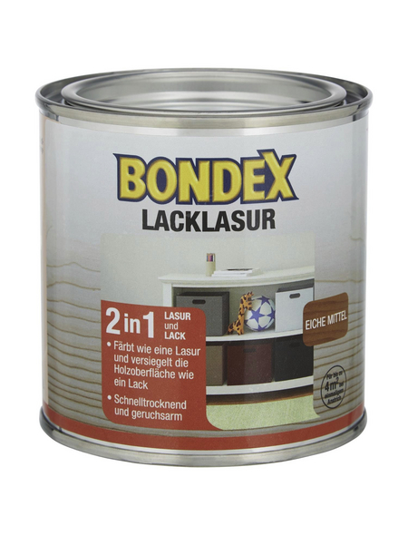 BONDEX Lack-Lasur, für innen, 0,375 l, Eiche mittel, seidenglänzend