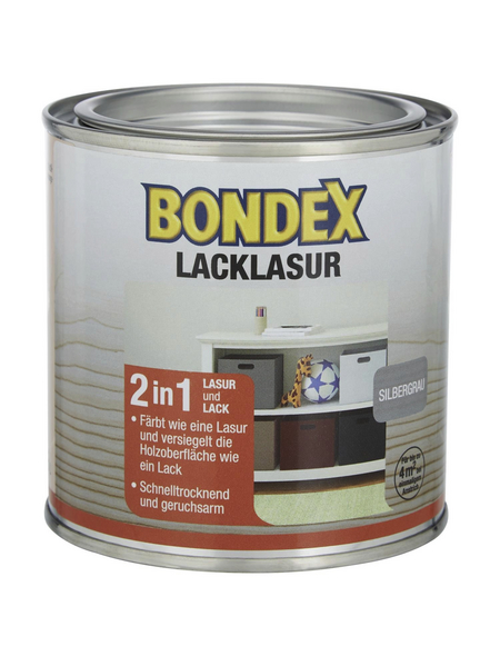 BONDEX Lack-Lasur, für innen, 0,375 l, silbergrau, seidenglänzend
