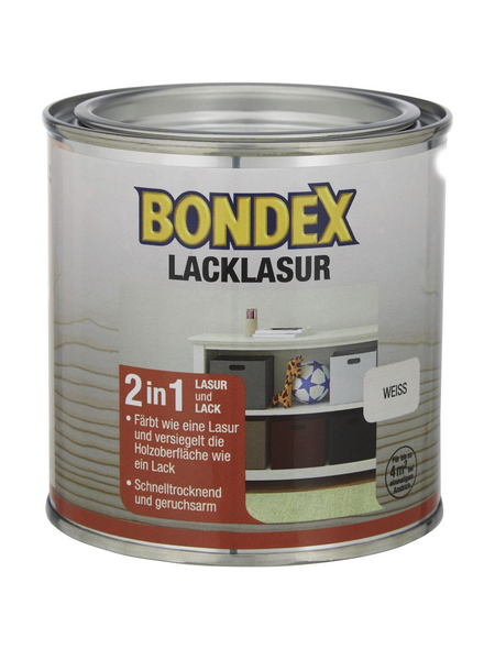 BONDEX Lack-Lasur, für innen, 0,375 l, weiß, seidenglänzend