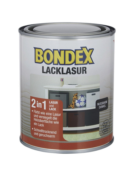 BONDEX Lack-Lasur, für innen, 0,75 l, Nussbaum dunkel, seidenglänzend