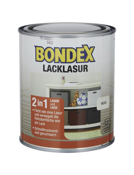 BONDEX Lack-Lasur, für innen, 0,75 l, weiß, seidenglänzend