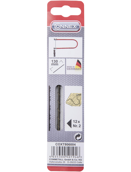 CONNEX Laubsägeblatt TAIFUN Doppelzahn Metall Zahnung 2 130 mm 12 St. CONNEX Laubsägeblatt TAIFUN Doppelzahn Metall Zahnung 2 130 mm 12 St.