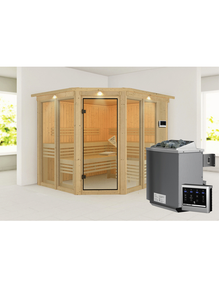 KARIBU Sauna »Aamse «, inkl. 9 kW Bio-Kombi-Saunaofen mit externer Steuerung, für 5 Personen