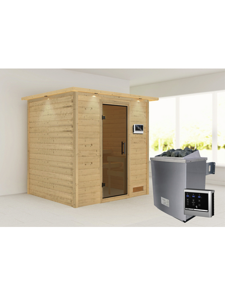 WOODFEELING Sauna »Anja«, inkl. 9 kW Saunaofen mit externer Steuerung für 3 Personen