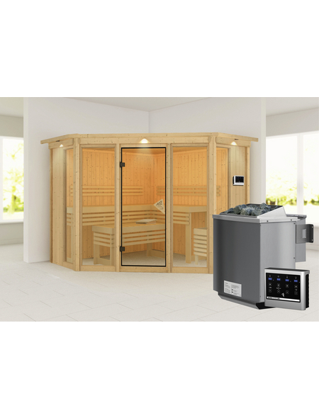 KARIBU Sauna »Ehmja 2 «, inkl. 9 kW Bio-Kombi-Saunaofen mit externer Steuerung, für 5 Personen