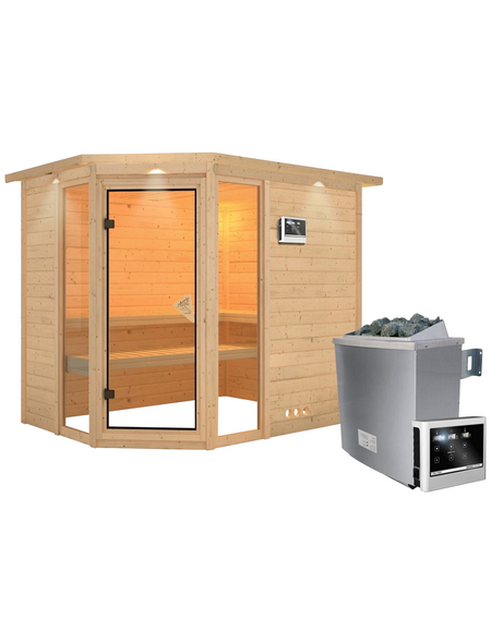 KARIBU Sauna »Kohila 3«, BxTxH: 264 x 198 x 198 cm, 9 kw, Saunaofen, ext. Steuerung KARIBU Sauna »Kohila 3«, BxTxH: 264 x 198 x 198 cm, 9 kw, Saunaofen, ext. Steuerung