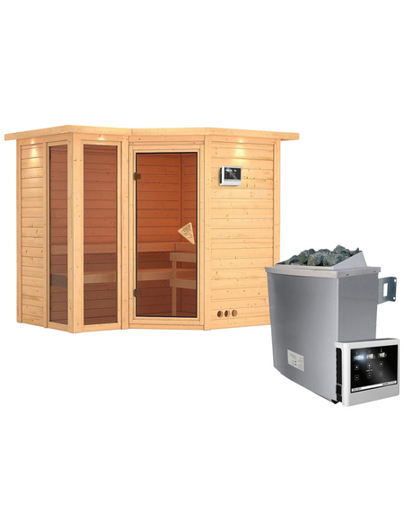 KARIBU Sauna »Kunda«, inkl. 9 kW Saunaofen mit externer Steuerung für 4 Personen - Hagebau.de