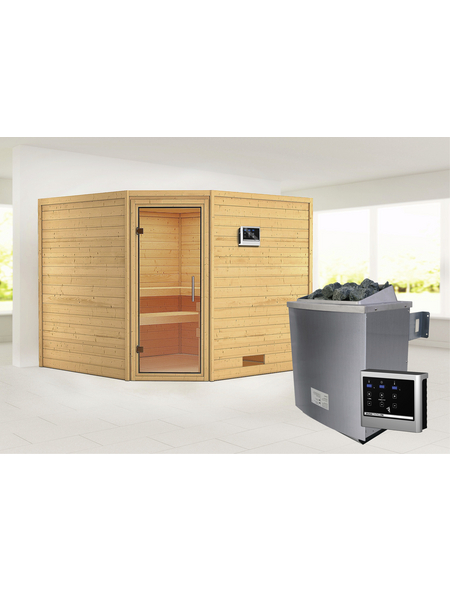 WOODFEELING Sauna »Leona«, BxTxH: 231 x 231 x 231 cm, 9 kw, Saunaofen, ext. Steuerung WOODFEELING Sauna »Leona«, BxTxH: 231 x 231 x 231 cm, 9 kw, Saunaofen, ext. Steuerung