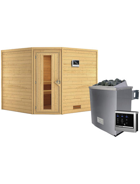 WOODFEELING Sauna »Leona«, inkl. 9 kW Saunaofen mit externer Steuerung, für 4 Personen