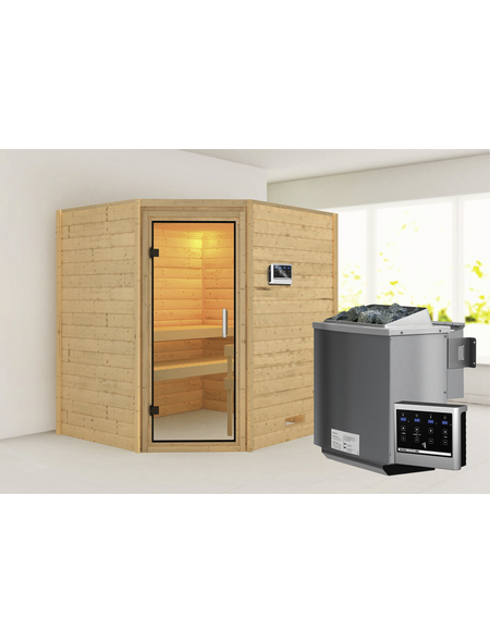 WOODFEELING Sauna »Mia«, inkl. 9 kW Bio-Kombi-Saunaofen mit externer Steuerung für 3 Personen WOODFEELING Sauna »Mia«, inkl. 9 kW Bio-Kombi-Saunaofen mit externer Steuerung für 3 Personen