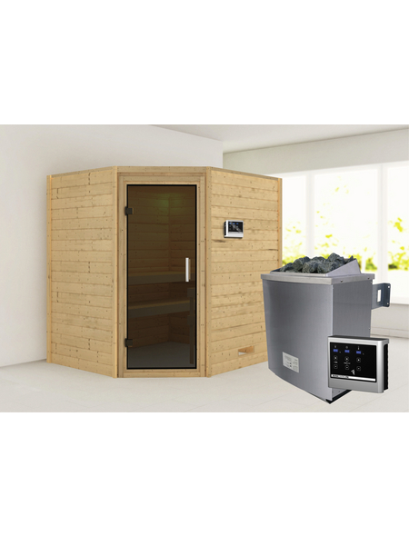 WOODFEELING Sauna »Mia«, inkl. 9 kW Saunaofen mit externer Steuerung, für 3 Personen