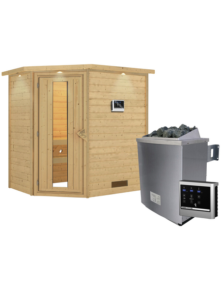 WOODFEELING Sauna »Svea«, inkl. 9 kW Saunaofen mit externer Steuerung, für 3 Personen
