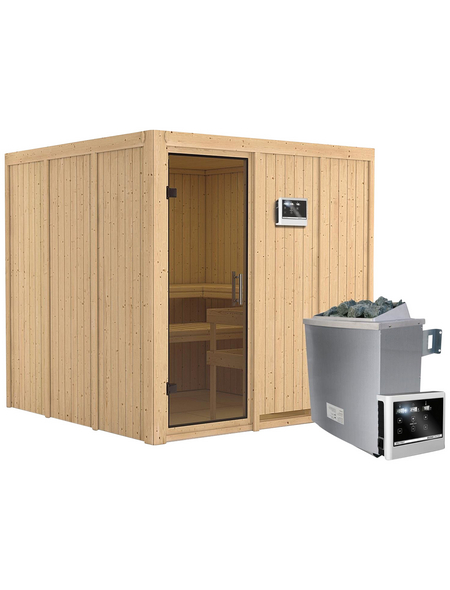 KARIBU Sauna »Valga«, inkl. 9 kW Saunaofen mit externer Steuerung für 4 Personen KARIBU Sauna »Valga«, inkl. 9 kW Saunaofen mit externer Steuerung für 4 Personen