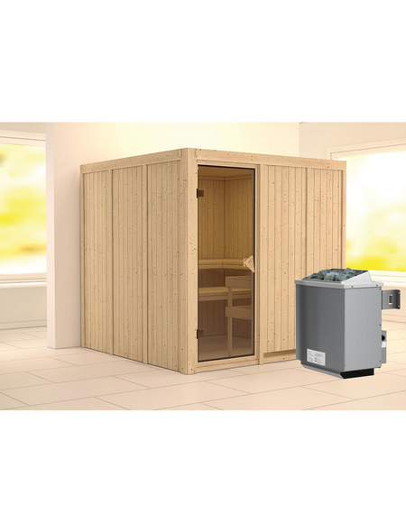KARIBU Sauna »Valga«, inkl. 9 kW Saunaofen mit integrierter Steuerung für 4 Personen KARIBU Sauna »Valga«, inkl. 9 kW Saunaofen mit integrierter Steuerung für 4 Personen