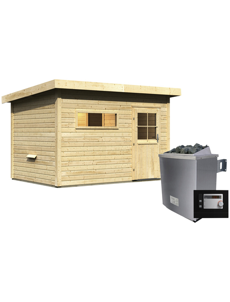 WOODFEELING Saunahaus »Suva 2«, B x T: 337 x 231 cm, mit Ofen, externe Steuerung WOODFEELING Saunahaus »Suva 2«, B x T: 337 x 231 cm, mit Ofen, externe Steuerung