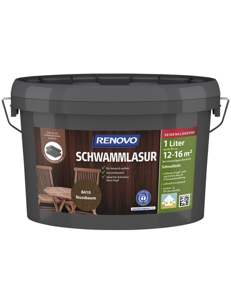 RENOVO Schwammlasur für innen & außen, 1 l, Nussbaum, seidenglänzend RENOVO Schwammlasur für innen & außen, 1 l, Nussbaum, seidenglänzend