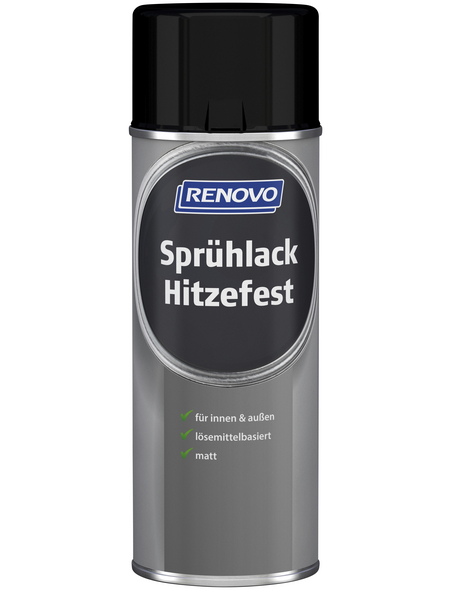RENOVO Sprühlack Hitzefest, 400 ml, Schwarz Hitzefest Bis 500 Grad C