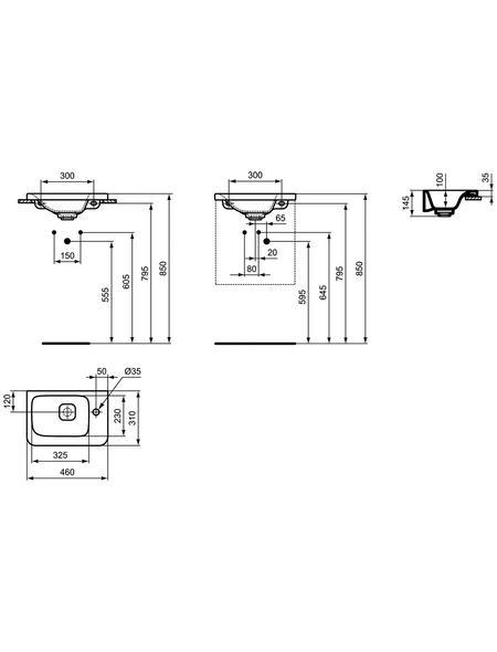 IDEAL STANDARD Waschtisch »Tonic II«, Breite: 46 cm, eckig mit