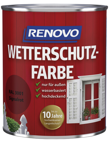 RENOVO Wetterschutzfarbe, für außen, 0,75 l, rot, seidenglänzend RENOVO Wetterschutzfarbe, für außen, 0,75 l, rot, seidenglänzend