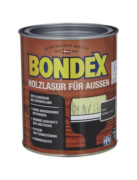 BONDEX Wetterschutzfarbe »Holzlasur für außen«, dunkelgrau, lasierend, 0.75l