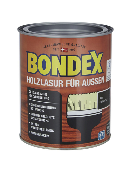 BONDEX Wetterschutzfarbe »Holzlasur für außen«, ebenholz, lasierend, 0.75l