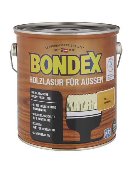 BONDEX Wetterschutzfarbe »Holzlasur für außen«, eiche hell, lasierend, 2.5l