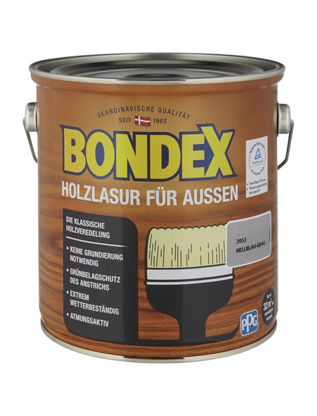 BONDEX Wetterschutzfarbe »Holzlasur für außen«, grau|hellblau, lasierend, 2.5l