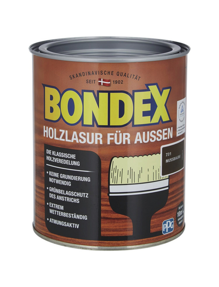BONDEX Wetterschutzfarbe »Holzlasur für außen«, nussbaum, lasierend, 0.75l