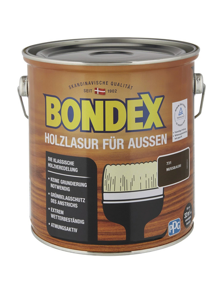 BONDEX Wetterschutzfarbe »Holzlasur für außen«, nussbaum, lasierend, 2.5l