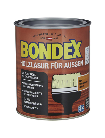 BONDEX Wetterschutzfarbe »Holzlasur für außen«, oregon-pine-honig, lasierend, 0.75l