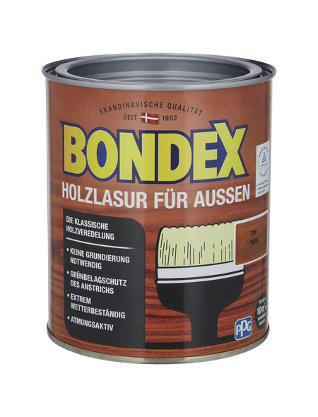 BONDEX Wetterschutzfarbe »Holzlasur für außen«, teak, lasierend, 0.75l