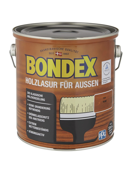BONDEX Wetterschutzfarbe »Holzlasur für außen«, teak, lasierend, 2.5l