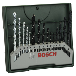 BOSCH Mini-X-Line Mixed-Set, 15-teilig, 5 Stein-, 5 Metall-, 5 Holzbohrer